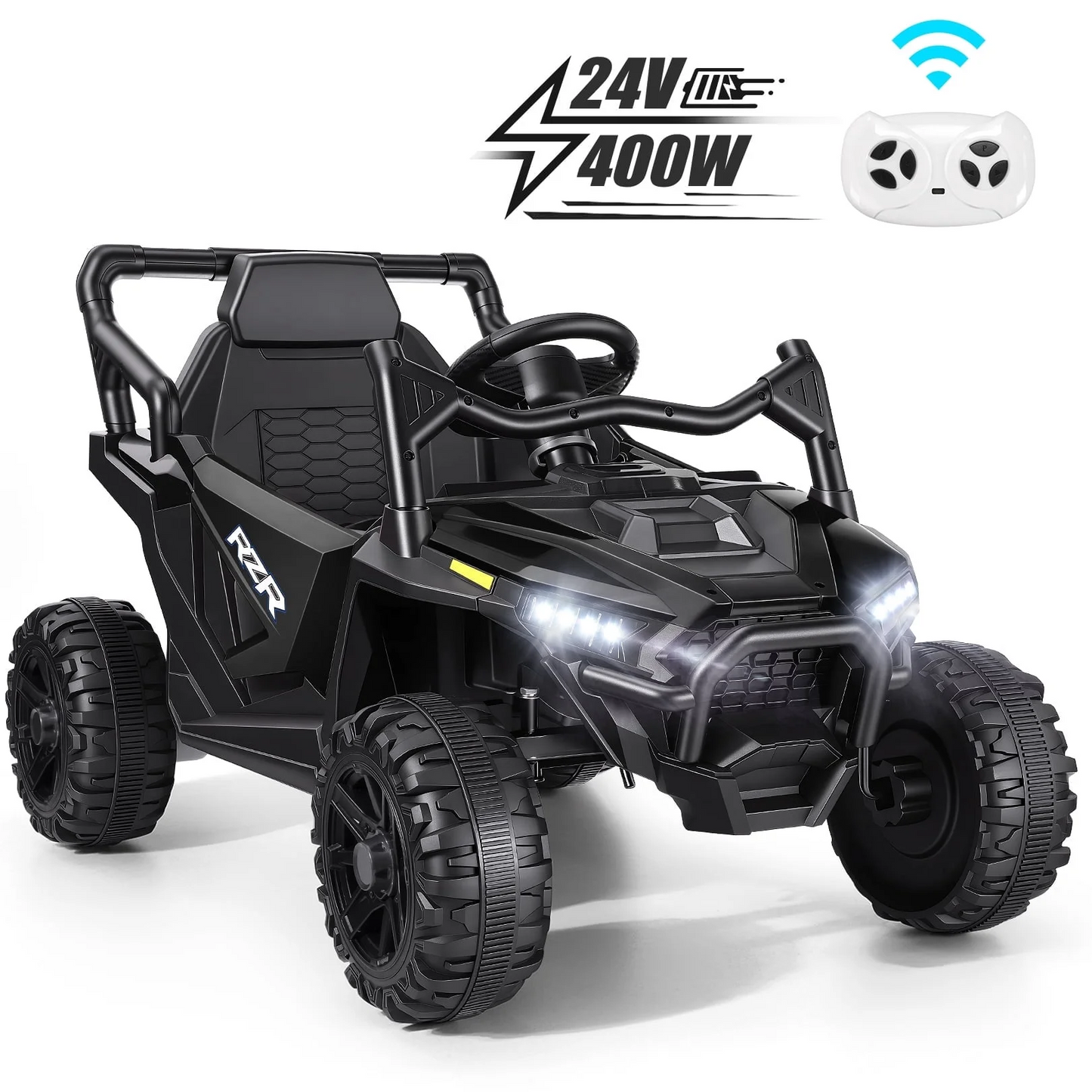 Farmdex 24 Volt Ride on Car UTV, 400W Ride on Toy Car with Remote Control, Electric Ride on Car, Knob Volume Control, LED Lights, Bluetooth, Black
