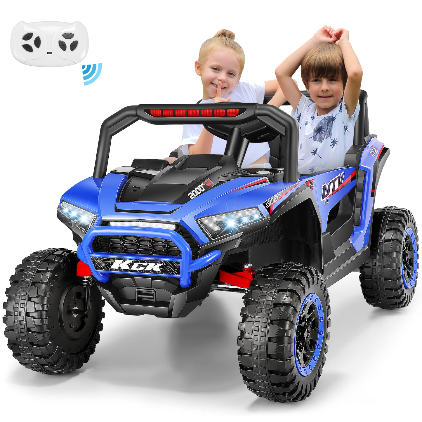Farmdex 24V Ride on Cars for Kids, Battery Powered Ride on Toys with Remote Control, 5MPH Electric Car with 2 Seats, Bluetooth, Music, LED Light for 3-8 Gift, Blue