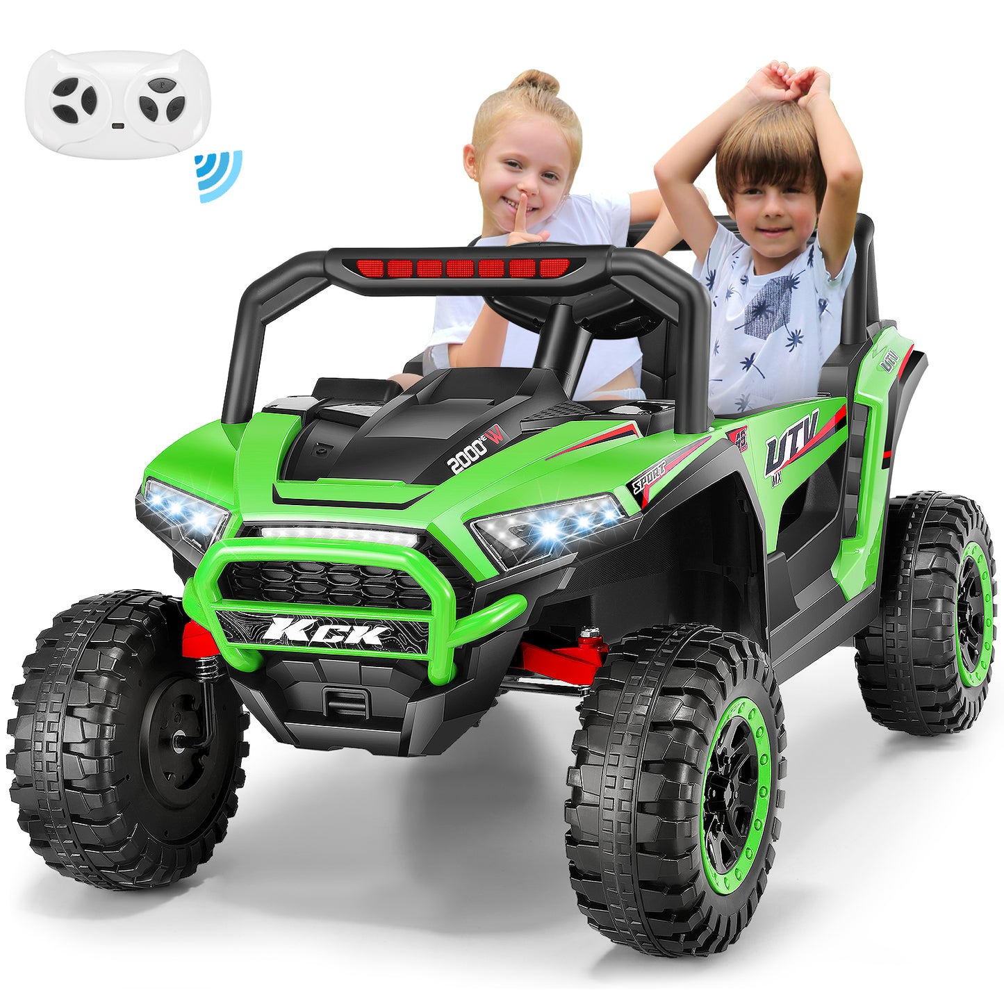 Farmdex 24V Ride on Cars for Kids, Battery Powered Ride on Toys with Remote Control, 5MPH Electric Car with 2 Seats, Bluetooth, Music, LED Light for 3-8 Gift, Green