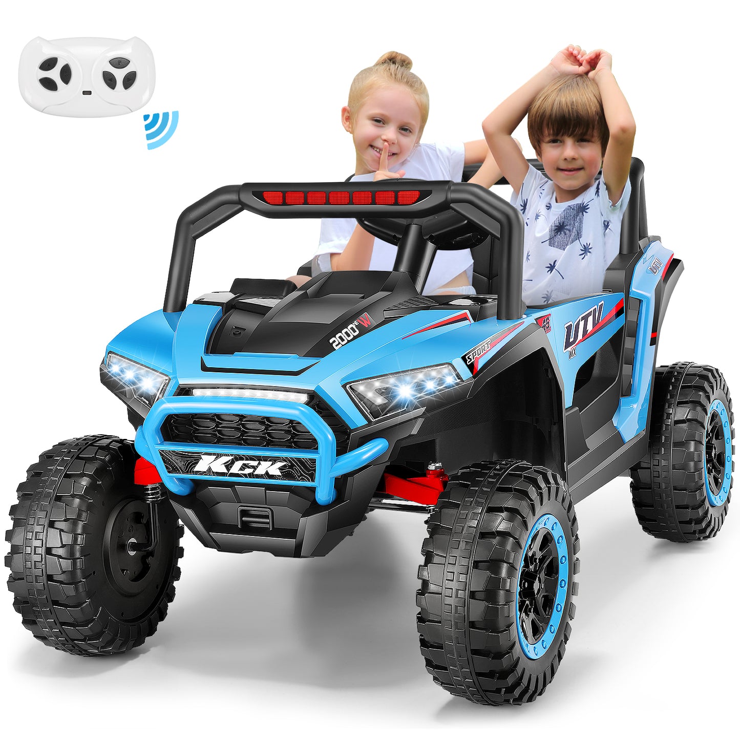 Farmdex 24V Ride on Cars for Kids, Battery Powered Ride on Toys with Remote Control, 5MPH Electric Car with 2 Seats, Bluetooth, Music, LED Light for 3-8 Gift, Skyblue