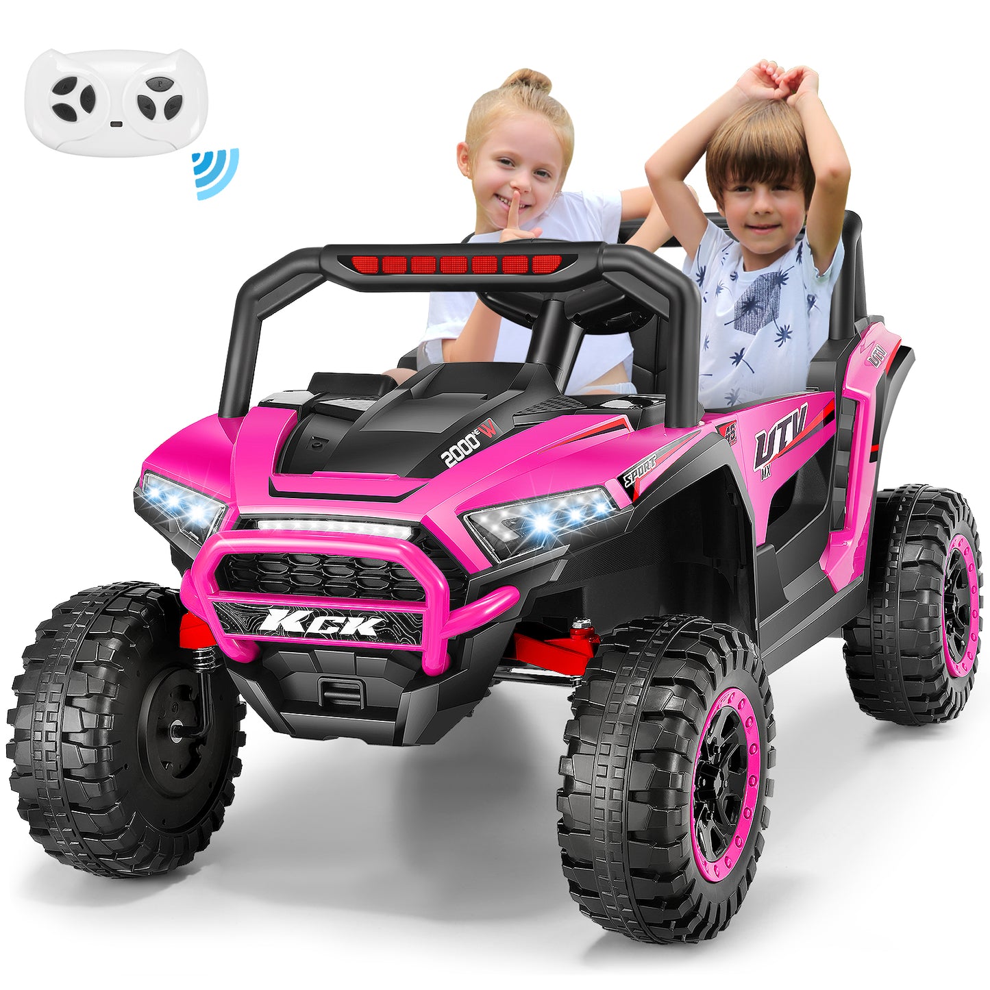 Farmdex 24V Ride on Cars for Kids, Battery Powered Ride on Toys with Remote Control, 5MPH Electric Car with 2 Seats, Bluetooth, Music, LED Light for 3-8 Gift, Pink