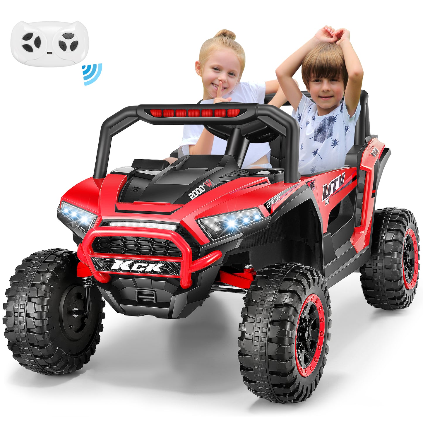 Farmdex 24V Ride on Cars for Kids, Battery Powered Ride on Toys with Remote Control, 5MPH Electric Car with 2 Seats, Bluetooth, Music, LED Light for 3-8 Gift, Red