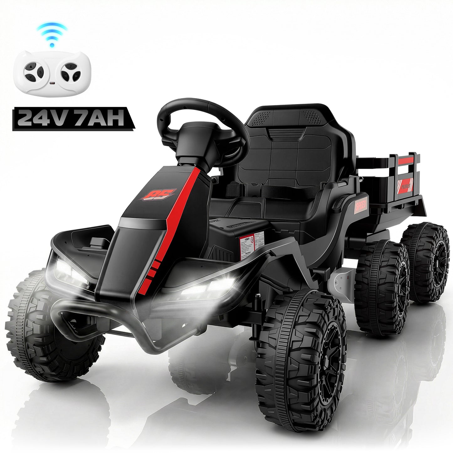Farmdex 24V Ride on Toys with Remote & Battery Display, 7AH Big Battery Electric Go Kart, 6 Wheeler Ride on Tractor, 3-in-1 Ride on ATV w/ BLuetooth, Light Control, 5 MPH, Aged 3-8, Black