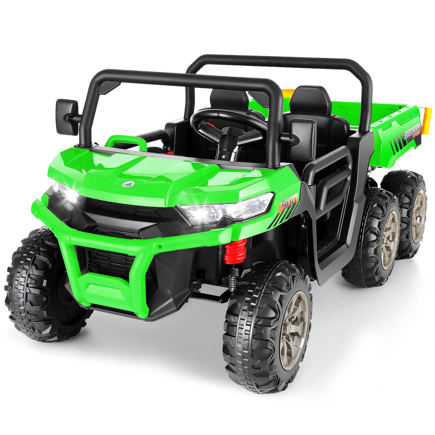 Farmdex 24 Volt Ride on Toys, 6 Wheels 2 Seater Electric Ride on UTV Cars for Big Kids, Ride on Dump Truck w/ Trailer & Shovel, 4¡Á4 Motors, Battery Display, Bluetooth, USB, Remote Control, Yellow