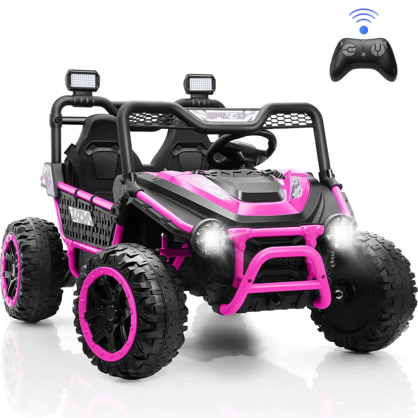 Farmdex 24V Ride on Car Truck, 2 Seater Electric UTV w/Remote Control, 21.5" Spacious Seat Ride on Toy for Kids Aged 3-10, Music, Storage, LED Light, Pink