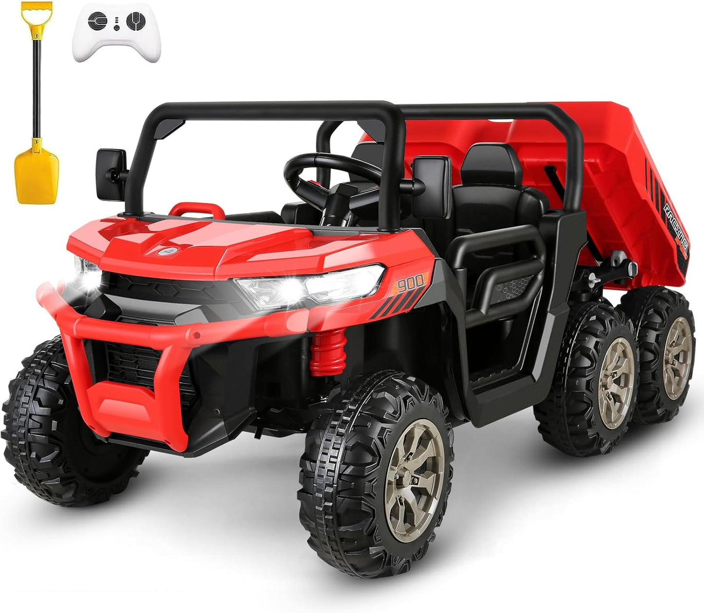 Farmdex 24 Volt Ride on Toys, 6 Wheels 2 Seater Electric Ride on UTV Cars for Big Kids, Ride on Dump Truck w/ Trailer & Shovel, 4¡Á4 Motors, Battery Display, Bluetooth, USB, Remote Control, Green