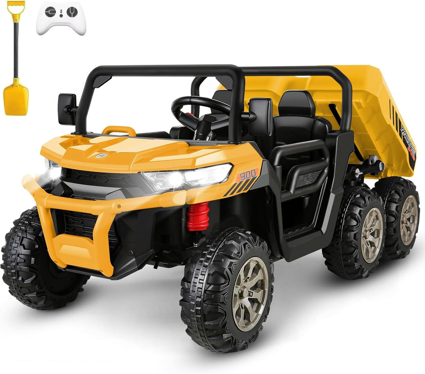 Farmdex 24 Volt Ride on Toys, 6 Wheels 2 Seater Electric Ride on UTV Cars for Big Kids, Ride on Dump Truck w/ Trailer & Shovel, 4¡Á4 Motors, Battery Display, Bluetooth, USB, Remote Control, Blue