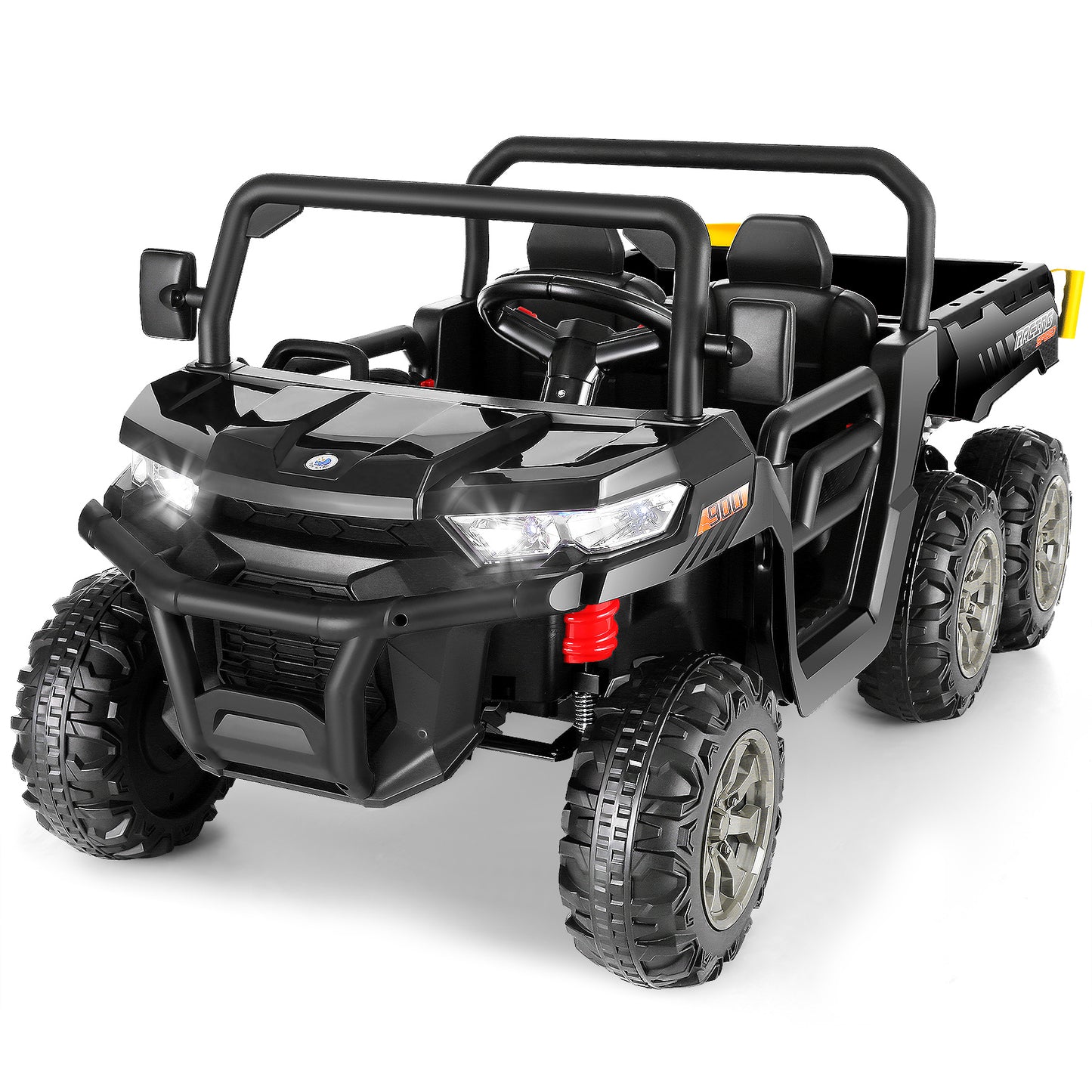 Farmdex 24 Volt Ride on Toys, 6 Wheels 2 Seater Electric Ride on UTV Cars for Big Kids, Ride on Dump Truck w/ Trailer & Shovel, 4¡Á4 Motors, Battery Display, Bluetooth, USB, Remote Control, Pink