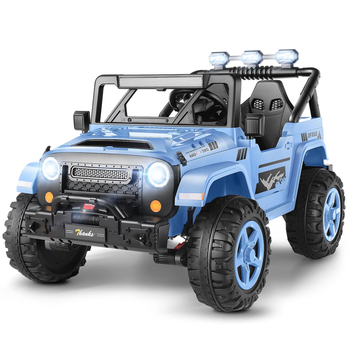 Farmdex 4WD 24 Volt Ride on Toys with Remote Control & 2 Seater, 4*200W Motor, 7AH Battery Powered Electric Ride on Truck Car w/ Bluetooth Music, Spring Suspension, 3 Speeds, LED Lights, Aqua Blue