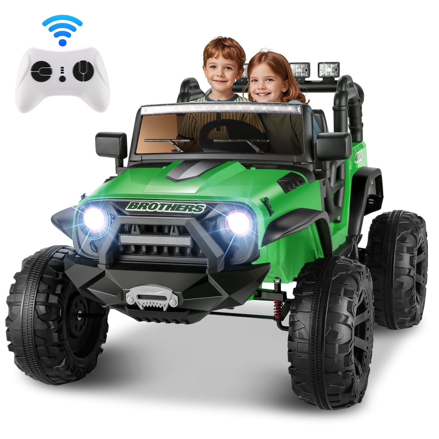 Farmdex 2 Seater 24V Ride on Toys, Kids Ride on Truck with Remote Control, 2×200W Motor, Ride on Car w/ 4 Wheels Spring Suspension, Remote Control, Bluetooth Music, LED Lights, 3 Speeds, Green