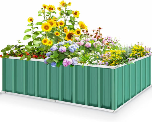 Farmdex 5.6x3x1.5FT Raised Garden Bed, 182 Gallon Metal Planter Box Screwless Installation for Vegetables, Flowers, and Fruits Green