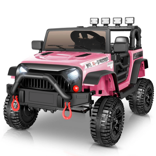 Farmdex 12 Volt Ride on Toys for Toddlers, Electric Car for Kids with Remote Control, Biuetooth Music, LED Lights, 3 Speeds, Spring Suspension System, Pink