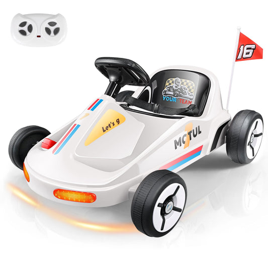 Farmdex 12 Volt Ride on Toys for Toddlers with Remote Control, Electric Drifting Go Kart, Quick Assembly, Flashing Taillight, Bluetooth Music, Storytelling, Portable, White