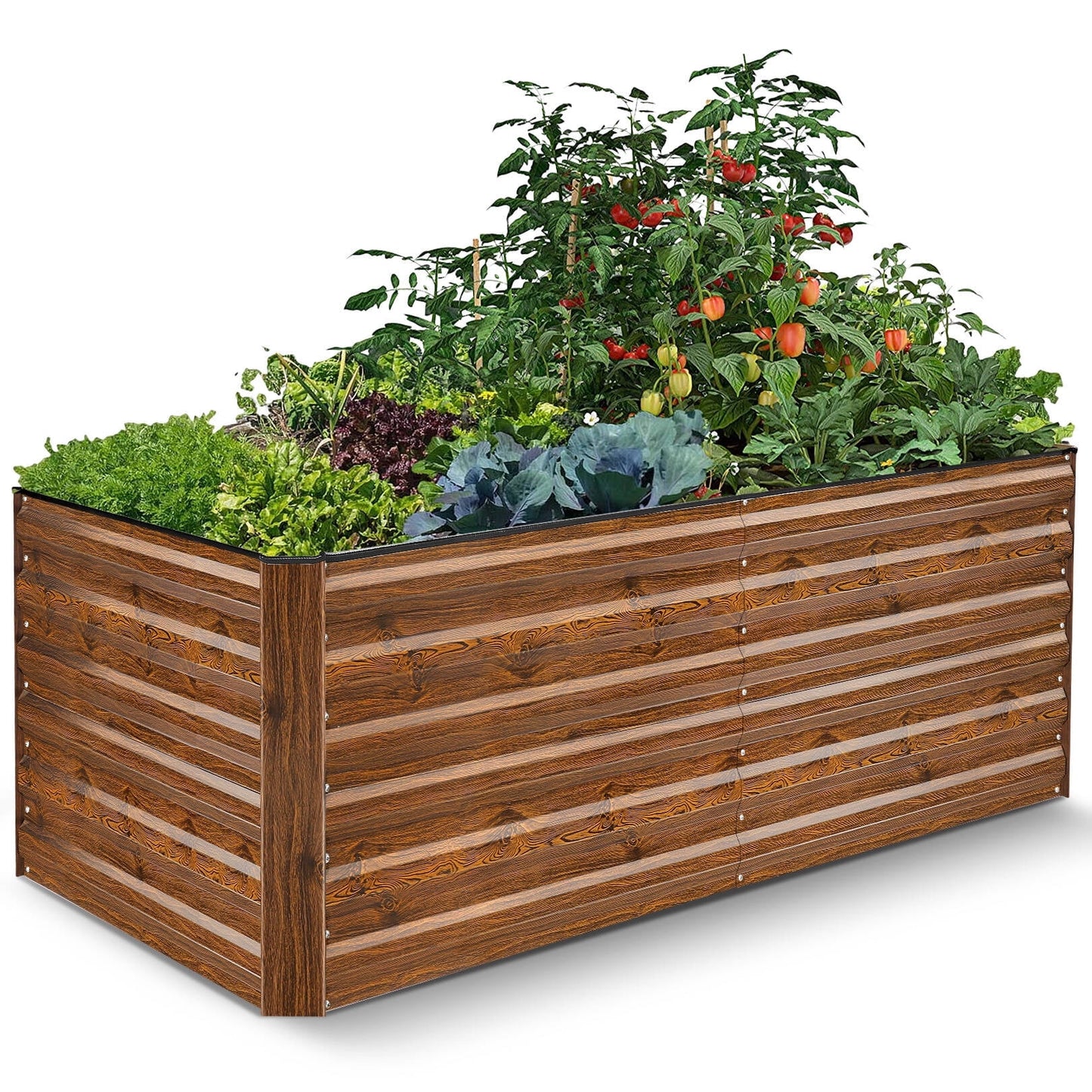 Farmdex 6x3x2ft Galvanized Raised Garden Bed - Thickened Metal Planter Box for Vegetables, Fruits, and Flowers, Outdoor Durable and Rust-Resistant, Wood Grain