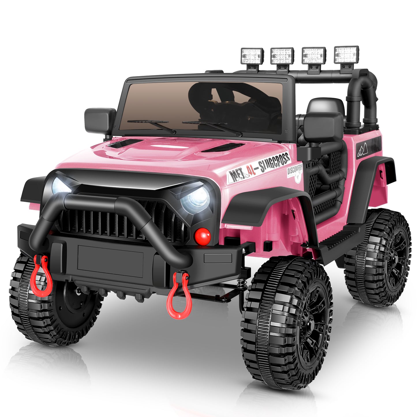 Farmdex 4WD 24 Volt Ride on Toys with Remote Control &amp; 2 Seater, 4*200W Motor, 7AH Battery Powered Electric Ride on Truck Car w/ Bluetooth Music, Spring Suspension, 3 Speeds, LED Lights, Pink
