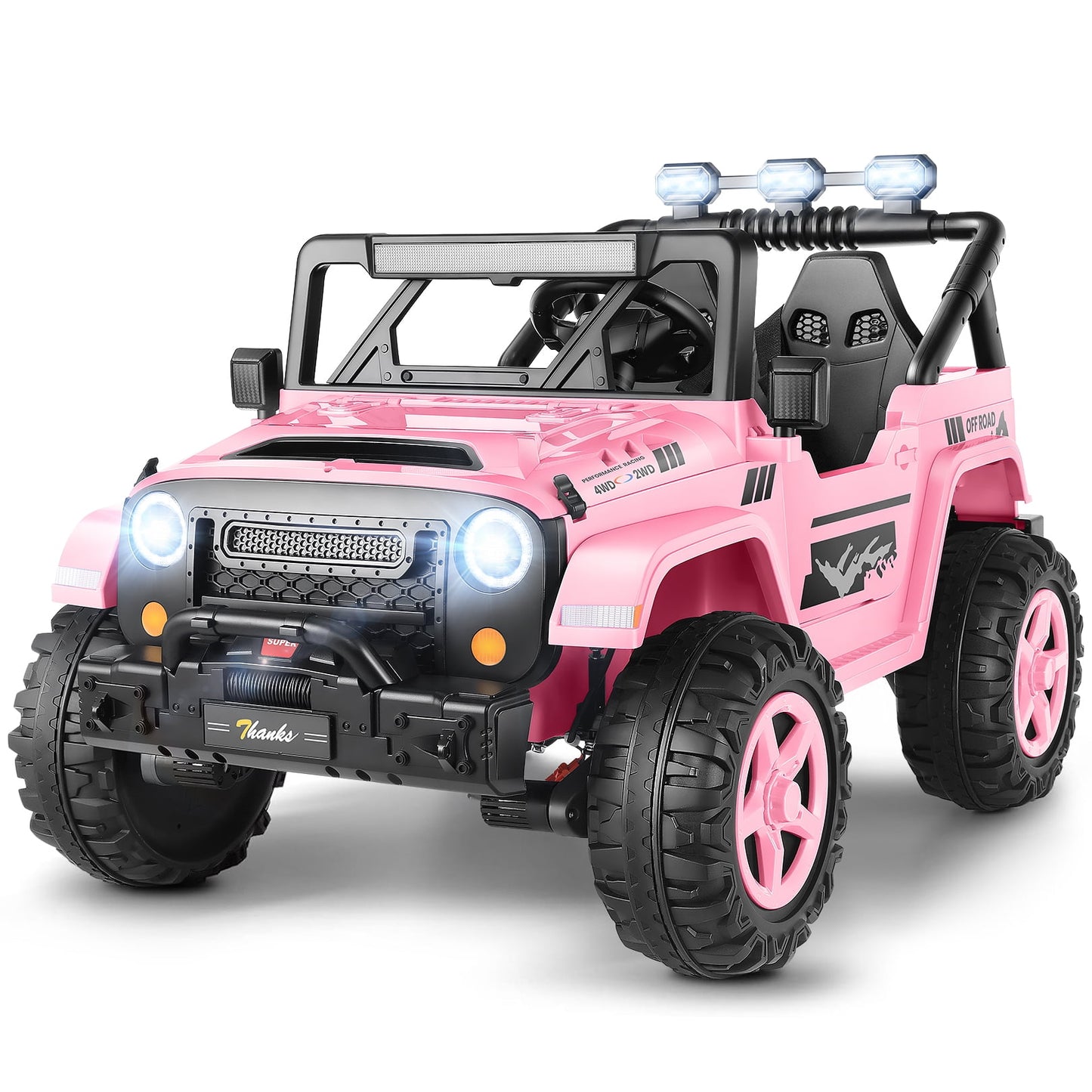 Farmdex 4WD 24 Volt Ride on Toys with Remote Control & 2 Seater, 4*200W Motor, 7AH Battery Powered Electric Ride on Truck Car w/ Bluetooth Music, Spring Suspension, 3 Speeds, LED Lights, Pink