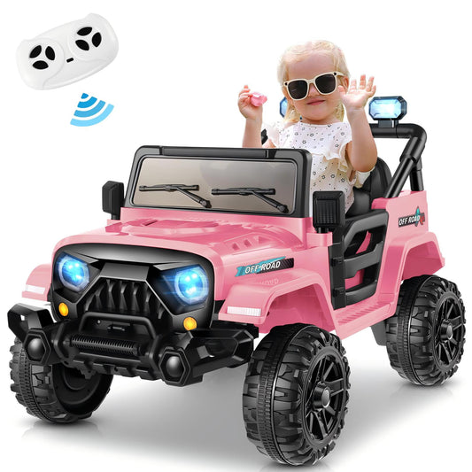 Farmdex 12V Kids Electric Ride on Truck with Remote Control, Ride on Toys w/ Bluetooth Music, 3 Speeds, Spring Suspension, One Button Braking, Pink