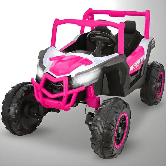 Farmdex 24 Volt Ride on Toys 4WD Ride on Cars with Remote Control 2 XL Seater Electric Car for Kids, Off-Road UTV w/ 4*200W, Battery Powered Riding Toys w/ Led Lights, Bluetooth, Music, Pink