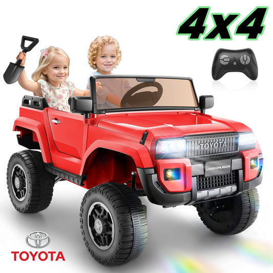 Farmdex Licensed Toyota 24 Volt Battery Powered Ride on Toys with 4WD/2WD Switchable, 2 Seater Electric Ride on Truck Cars w/ Remote Control, 4x100W Engine, Suspension, LED Lights, Bluetooth, Red