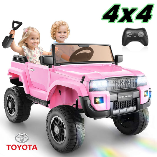 Farmdex Licensed Toyota 24 Volt Battery Powered Ride on Toys with 4WD/2WD Switchable, 2 Seater Electric Ride on Truck Cars w/ Remote Control, 4x100W Engine, Suspension, LED Lights, Bluetooth, Pink