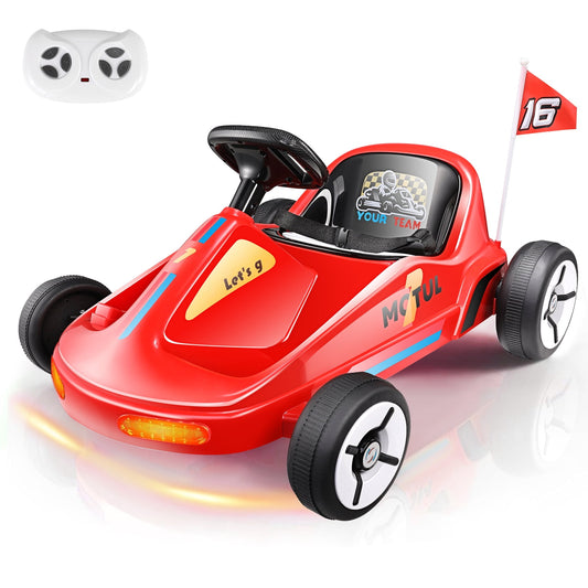 Farmdex 12 Volt Ride on Toys for Toddlers with Remote Control, Electric Drifting Go Kart, Quick Assembly, Flashing Taillight, Bluetooth Music, Storytelling, Portable, Red