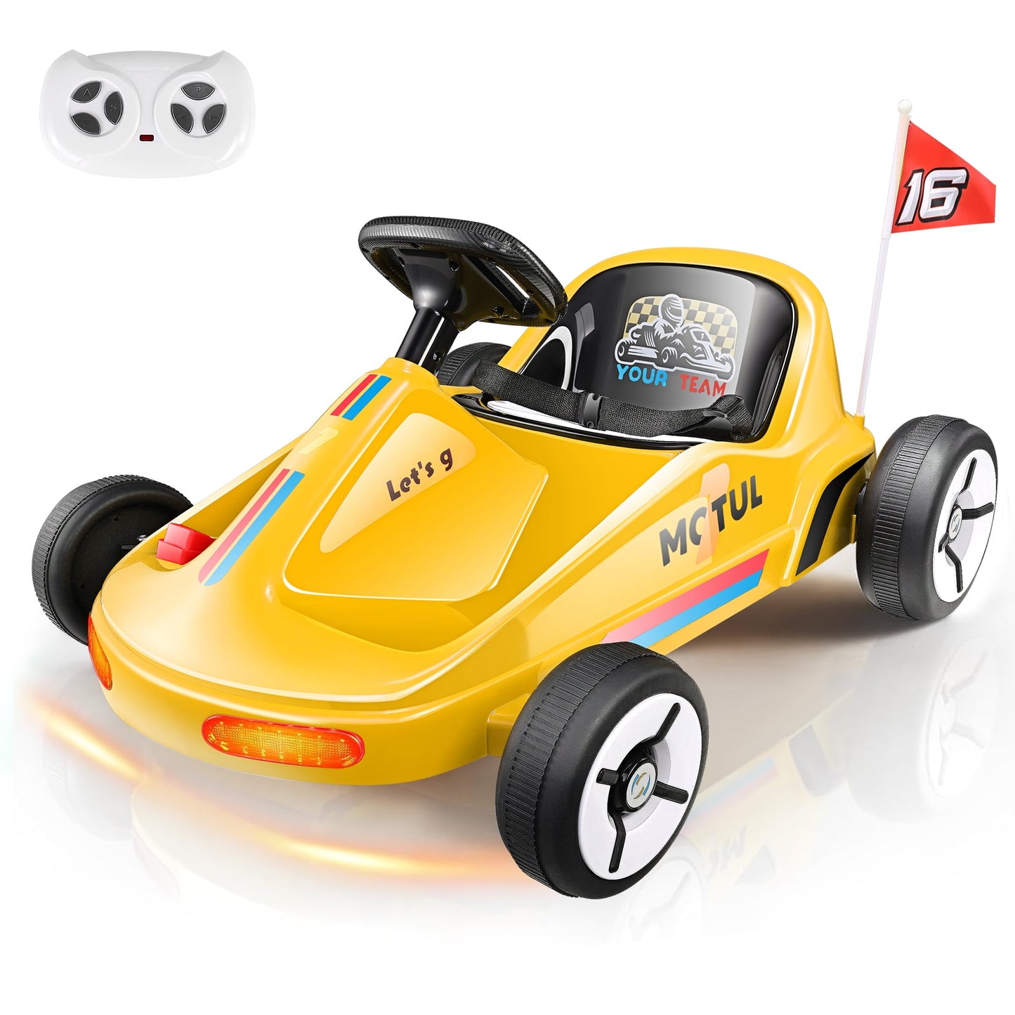 Farmdex 12 Volt Ride on Toys for Toddlers with Remote Control, Electric Drifting Go Kart, Quick Assembly, Flashing Taillight, Bluetooth Music, Storytelling, Portable, Yellow