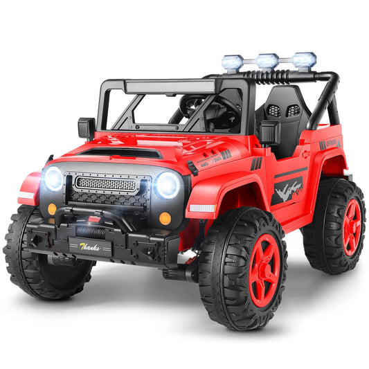 Farmdex 4WD 24 Volt Ride on Toys with Remote Control & 2 Seater, 4*200W Motor, 7AH Battery Powered Electric Ride on Truck Car w/ Bluetooth Music, Spring Suspension, 3 Speeds, LED Lights, Red