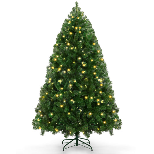 Farmdex 6ft Prelit Christmas Tree, Artificial Christmas Tree with 250 Warm White Lights, 1000 Tips, Metal Stand and Hinged Branches