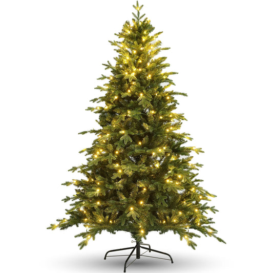 Farmdex Prelit Artificial Full Christmas Tree 6FT with 1000 PE PVC Tips, Premium Pre-Lit Holiday Xmas Tree with 250 Lights, Metal Hinges & Foldable Base for Home Office Party, Green