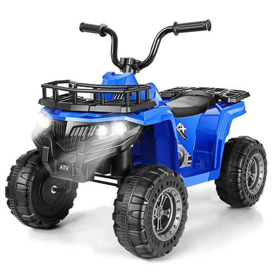 Farmdex 12v ATV Quad with Big Storage Basket, Ride on Toys for Toddlers w/ LED Lights, Electric Car for Kids w/ Horn, Spring Suspension, Buit-in Music, Blue