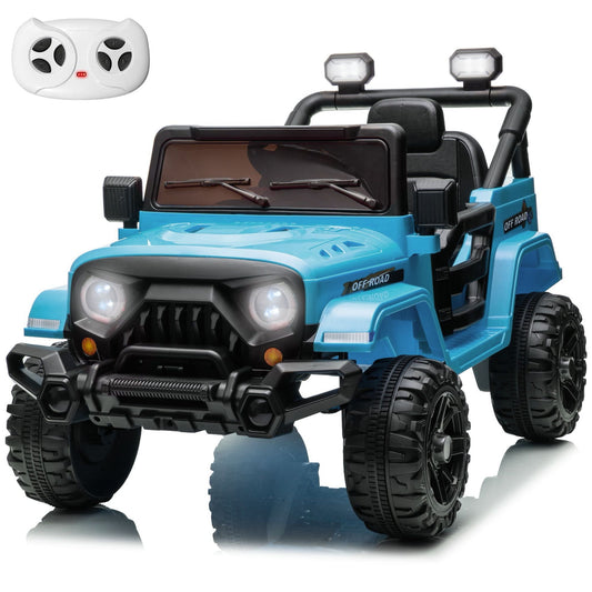 Farmdex 12 Volt Kids Ride on Truck Car Remote Control, 2X35W Motors, Electric Ride on Toys for Toddlers w/Bluetooth USB Music Player, 4 Wheels Suspension LED Lights Safety Belt, 3 Speed, Blue Gray