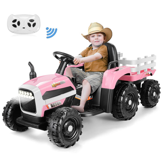 Farmdex Ride on Tractor 12 Volt Ride on Toys, 7AH Battery Powered Electric Car for Kids with Remote Control, 11-LED Headlight, Bluetooth, Music, Pink