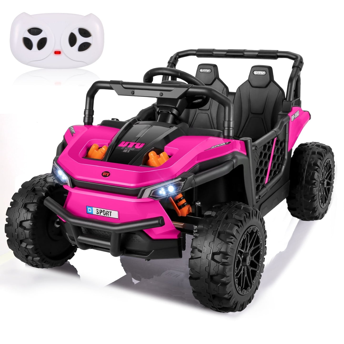 Farmdex 12 Volt Ride on Toys, Electric Car for Kids with Remote Control, Kids Ride on UTV w/ Bluetooth Music, LED Lights, Suspention, Wider Seats, Pink