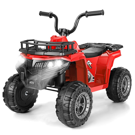 Farmdex 12v ATV Quad with Big Storage Basket, Ride on Toys for Toddlers w/ LED Lights, Electric Car for Kids w/ Horn, Spring Suspension, Buit-in Music, Red