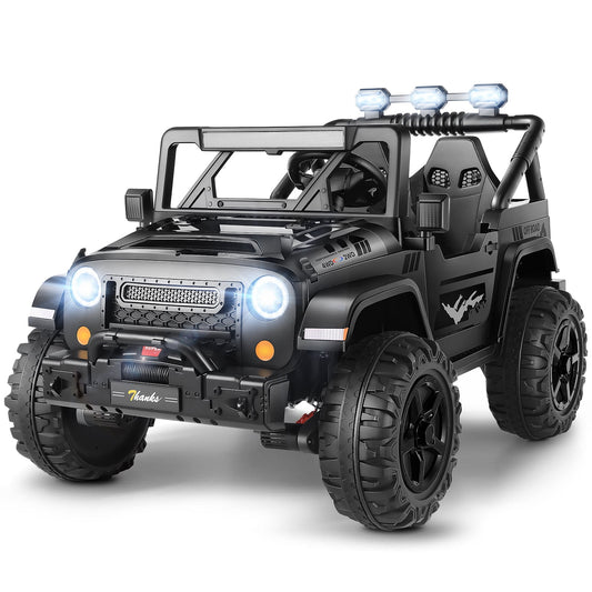 Farmdex 4WD 24 Volt Ride on Toys with Remote Control & 2 Seater, 4*200W Motor, 7AH Battery Powered Electric Ride on Truck Car w/ Bluetooth Music, Spring Suspension, 3 Speeds, LED Lights, Blue