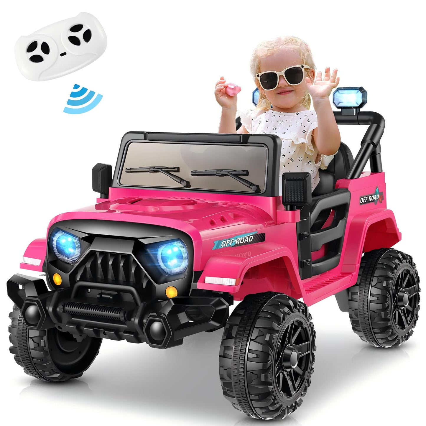 Farmdex 12V Kids Electric Ride on Truck with Remote Control, Ride on Toys w/ Bluetooth Music, 3 Speeds, Spring Suspension, One Button Braking, Red