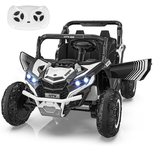 Farmdex 24V Ride on cars, 2WD/4WD Switchable Ride on Toys with Remote Control, 2 Seater Electric Car for Kids with Trunk Storage Space, Bluetooth Music, LED Lights, White