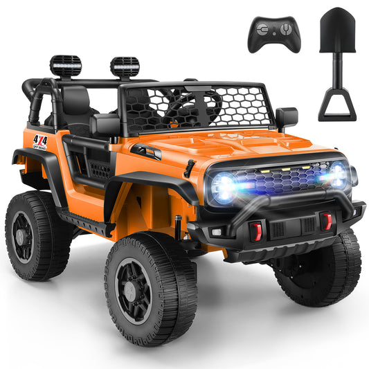 Farmdex 24V Ride on Toys with Remote Control, 2 Seater Ride on Car Truck for 3-8 Years Kids, 2WD/4WD Switchable, 4×100W Motor Up to 6 MPH, Colorful Light, Bluetooth, Music, Orange