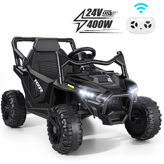 Farmdex 24 Volt Ride on Car UTV, 400W Ride on Toy Car with Remote Control, Electric Ride on Car, Knob Volume Control, LED Lights, Bluetooth, Black