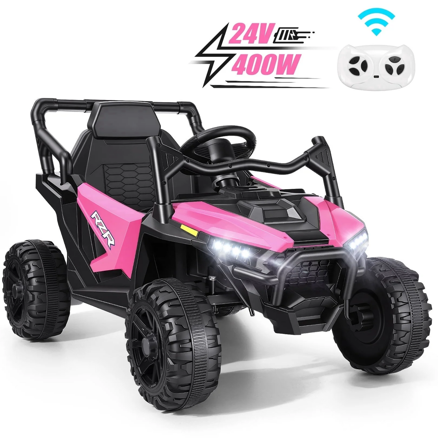 Farmdex 24 Volt Ride on Car UTV, 400W Ride on Toy Car with Remote Control, Electric Ride on Car, Knob Volume Control, LED Lights, Bluetooth, Pink