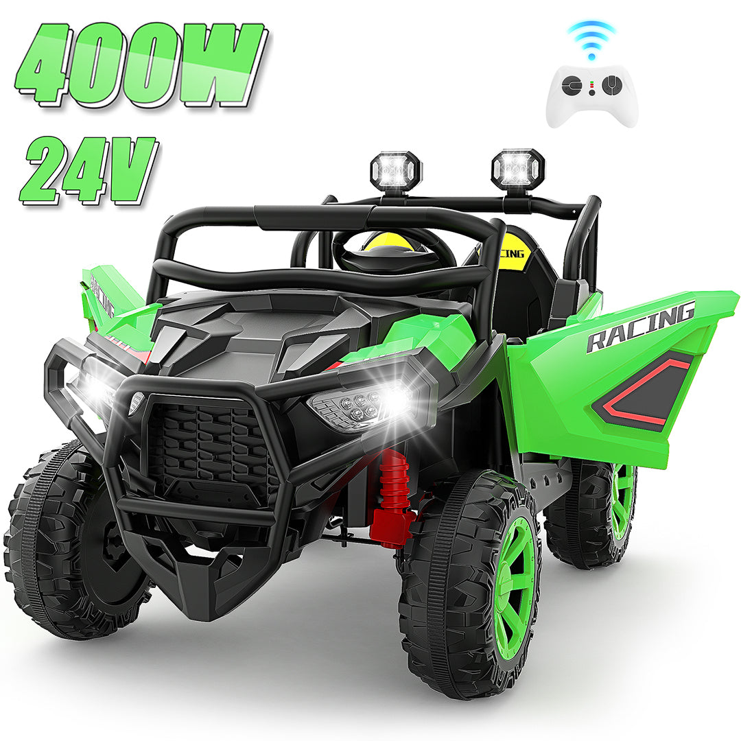 Farmdex 24 Volt 2 Seater Ride on Toys with Remote Control, 400W Powered Ride on Cars 7AH Electric Car w/ Bluetooth, Dashboard, Max Speed 4.4 MPH, Aged 3-8, Spring Suspension, Green