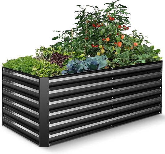 Farmdex 6x3x2ft Galvanized Raised Garden Bed - Thickened Metal Planter Box for Vegetables, Fruits, and Flowers, Outdoor Durable and Rust-Resistant, Black