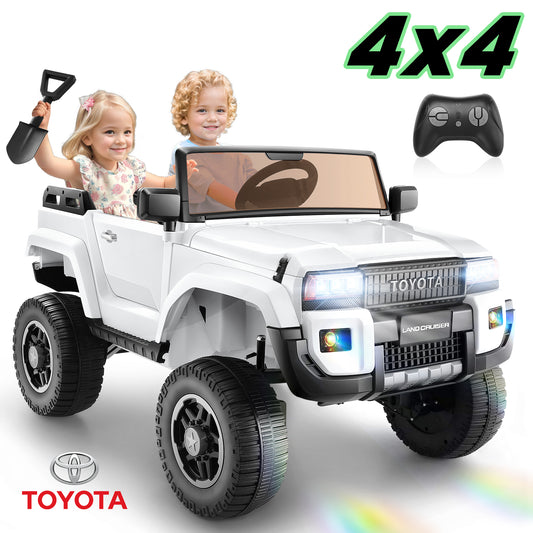 Farmdex Licensed Toyota 24 Volt Battery Powered Ride on Toys with 4WD/2WD Switchable, 2 Seater Electric Ride on Truck Cars w/ Remote Control, 4x100W Engine, Suspension, LED Lights, Bluetooth, White