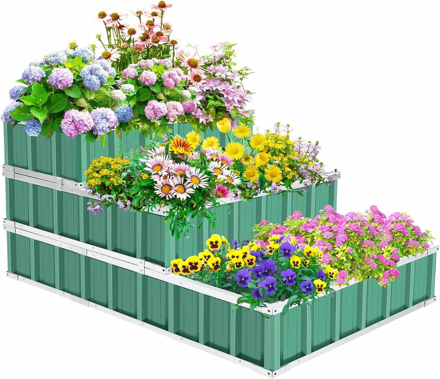 Farmdex 3 Tiers 4x3x2FT Patchwork Raised Garden Bed - Screwless Installation Metal Planter Box for Vegetables, Flowers, and Fruits Green