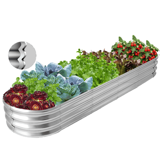 Farmdex Oval Galvanized Raised Garden Bed 8ftx2ft, 12" Tall Outdoor Metal Garden Planter Box for Vegetable Flower Fruit, Raised Planter Box for Garden Yard, Sliver