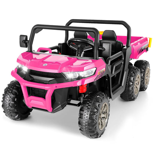 Farmdex 24V Kids Ride on Dump Truck w/Parent Remote Control, Electric Ride on Toys with Dump Bed, 6 Wheels, Bluetooth Music, LED Lights, Spring Suspension, Pink