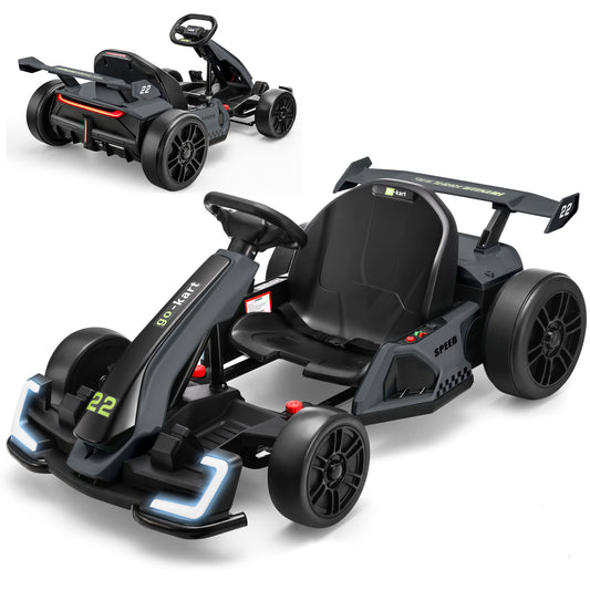 Farmdex 24V 7AH Go Kart for Kids, 300W Powered Ride on Toys for 6+, Racing Go Kart with Drift/Sport Mode for Outdoor, High-Low Speed 4-8MPH, Length Adjustale Ride on Car, EVA Wheels, Bluetooth, Black