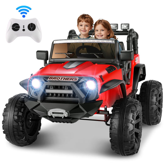 Farmdex 2 Seater 24V Ride on Toys, Kids Ride on Truck with Remote Control, 2×200W Motor, Ride on Car w/ 4 Wheels Spring Suspension, Remote Control, Bluetooth Music, LED Lights, 3 Speeds, Red