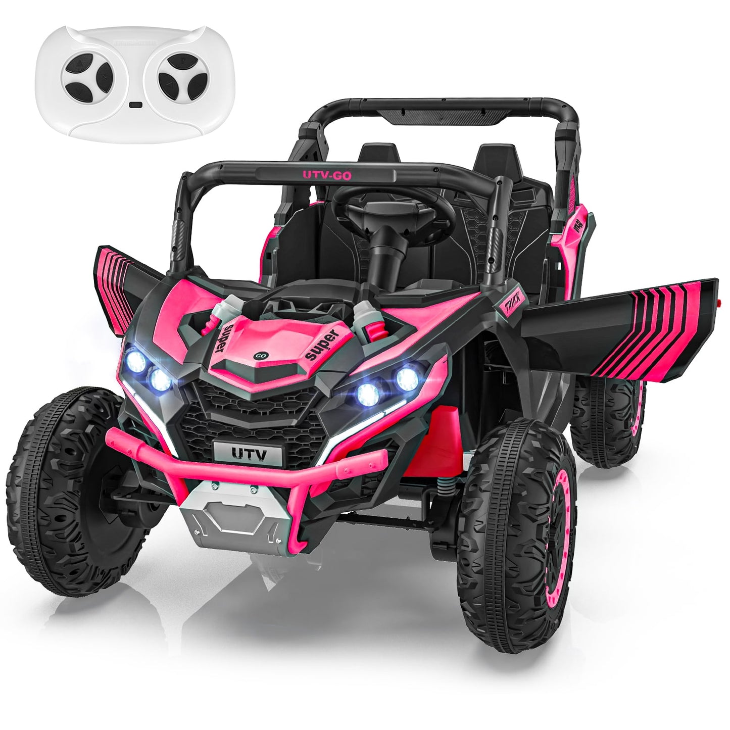 Farmdex 24V Ride on cars, 2WD/4WD Switchable Ride on Toys with Remote Control, 2 Seater Electric Car for Kids with Trunk Storage Space, Bluetooth Music, LED Lights, Pink