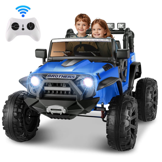 Farmdex 2 Seater 24V Ride on Toys, Kids Ride on Truck with Remote Control, 2×200W Motor, Ride on Car w/ 4 Wheels Spring Suspension, Remote Control, Bluetooth Music, LED Lights, 3 Speeds, Blue